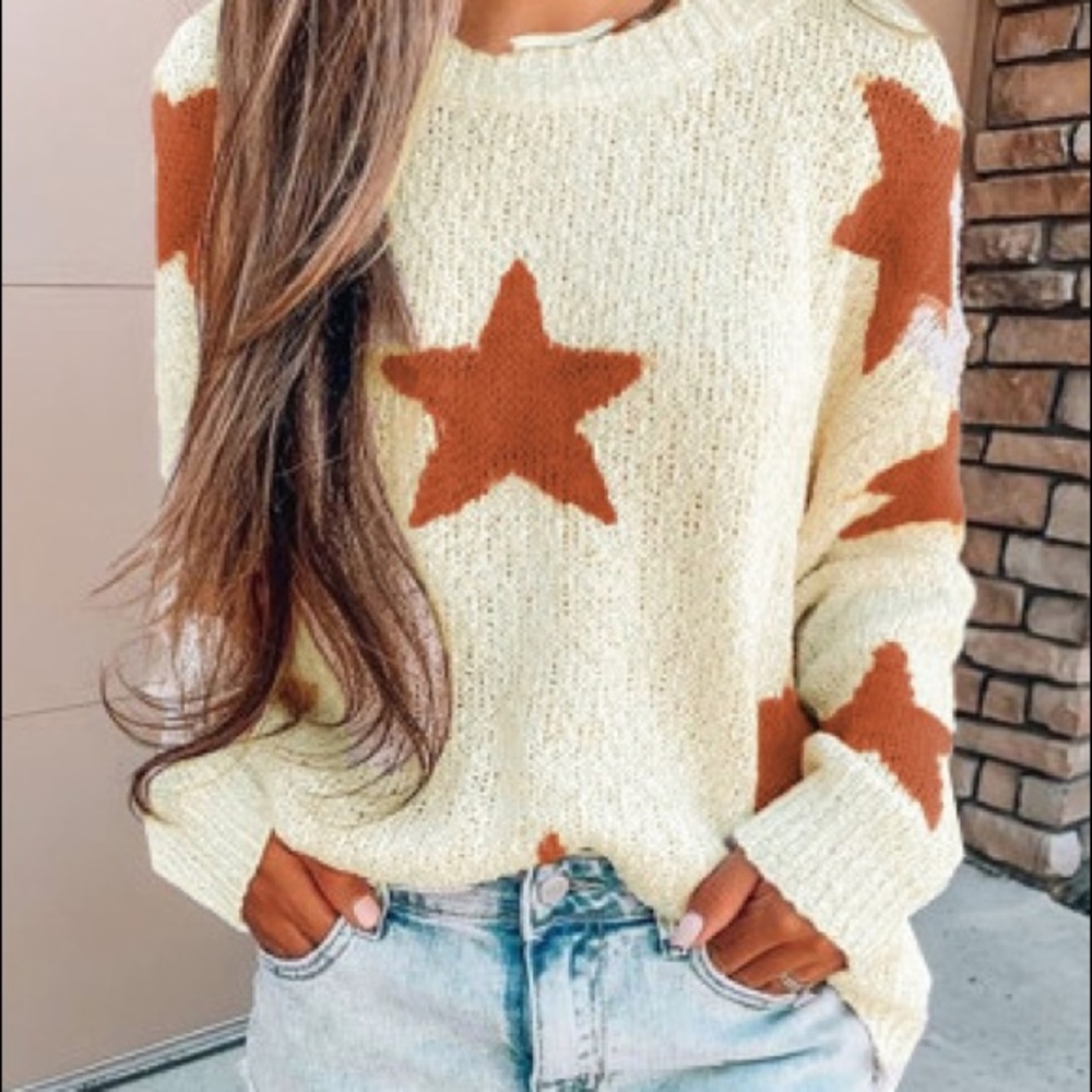 Beige Knit Star Sweater xl